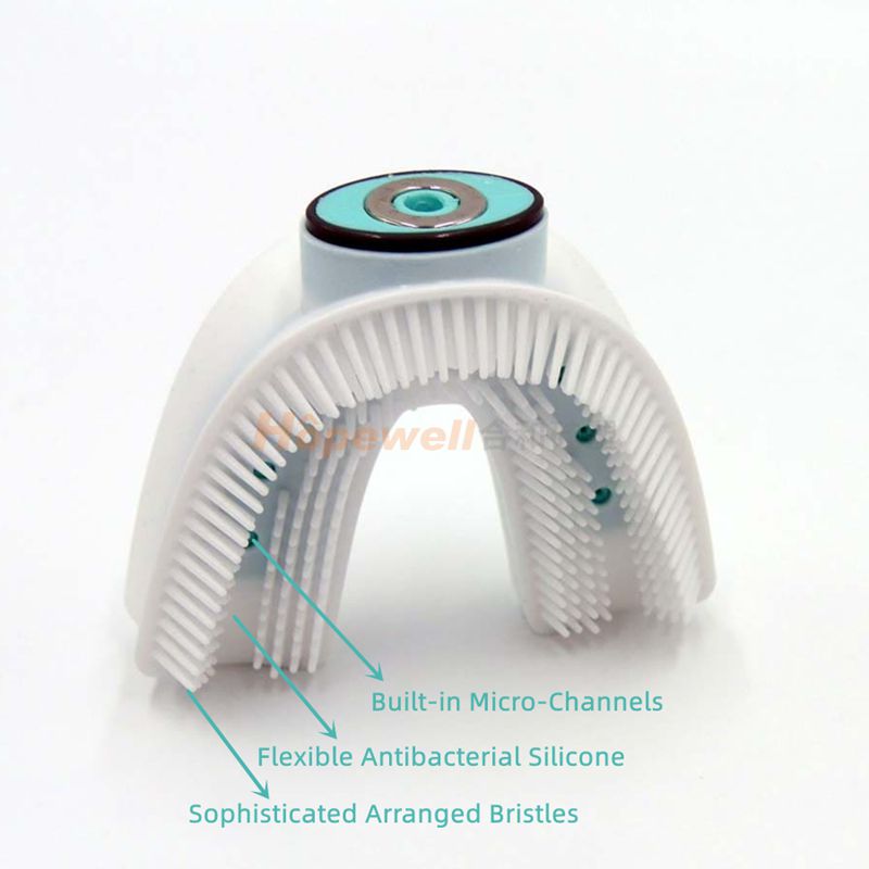Antibacterial Flexible U Shape Silicone Toothbrush with 3D-Arranged Bristles and Built-in Micro-channels