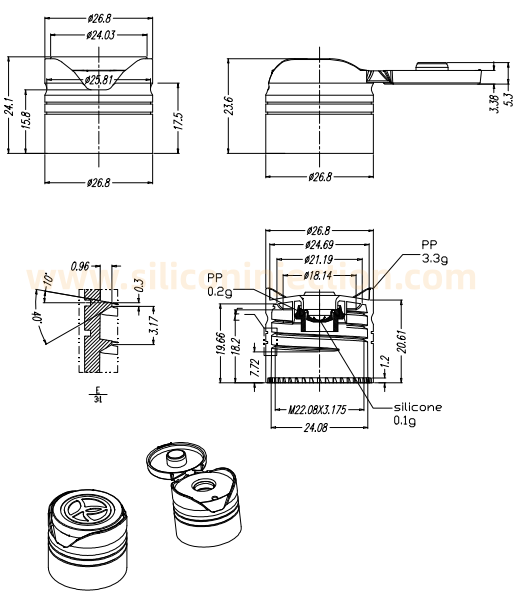 24/410 Plastic Bottle Closures with Silicone Valve